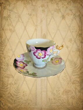 SHAFFORD Vintage Black & Pink Mini Porcelain Tea Cup